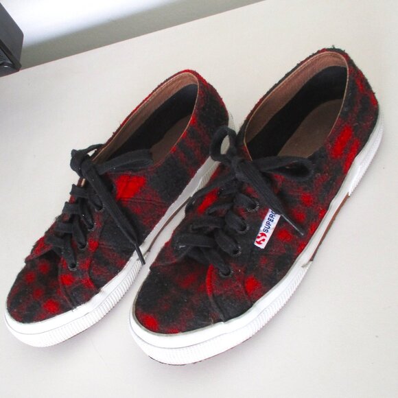 Superga Womens Red & Black Textile Plaid Fashion Sneaker - Size 7.5M or 38 EUR - Picture 6 of 9